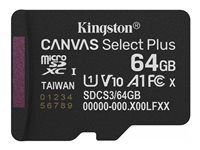 Kingston Canvas Select Plus - Flash-minneskort - 64 GB - A1 / Video Class V10 / UHS-I U1 / Class10 - mikroSDXC UHS-I SDCS3/64GBSP