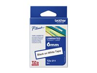 Brother TZe-211 - Standardlim - svart på vitt - Rulle (0,6 cm x 8 m) 1 kassett(er) bandlaminat - för Brother PT-D210, D600, H110; P-Touch PT-1005, 1880, E310, E800; P-Touch Cube Plus PT-P710 TZE211