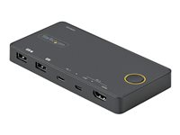 StarTech.com 2-ports hybrid USB-A + HDMI och USB-C KVM-switch - Enskild 4K 60 Hz HDMI 2.0-skärm - Kompakt HDMI KVM-switch för stationär/bärbar dator - USB-bussdriven - Thunderbolt 3-kompatibel - Omkopplare för tangentbord/video/mus/ljud - 2 x KVM/ljud - skrivbordsmodell SV221HUC4K