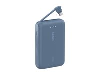Belkin BoostCharge - Power bank - med integrerad kabel - 10000 mAh - 20 Watt - 3 A - Fast Charge - 2 utdatakontakter (USB-C) - blå BPB021HQBL