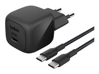 Belkin BoostCharge - Strömadapter - kompakt - 45 Watt - Strömmatning 3.1, Fast Charge (24 pin USB-C) - på kabel: USB-C - med USB-C-kabel (1m) WCA013KQ1MBK-B6