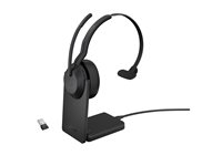 Jabra Evolve2 55 UC Mono - Headset - på örat - Bluetooth - trådlös - aktiv brusradering - USB-A - svart - med laddningsställ - Cisco Webex Certified, Alcatel-Lucent-certifierad, Avaya-certifierad, MFi-certifierad, Google Meet-certifierad, Amazon Chime-certifierad, Google Fast Pair-certifierad 25599-889-989