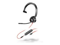 Poly Blackwire 3315 - Blackwire 3300 series - headset - på örat - kabelansluten - 3,5 mm kontakt, USB-C - svart - UC-certifierad 8X217AA