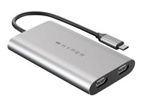 HyperDrive Dual - Videokort - USB-C till HDMI, USB-C - USB-strömförsörjning (100W), 4K30 Hz (HDMI bildskärm 2), 4K 60 Hz (HDMI bildskärm 1) HDM1-GL