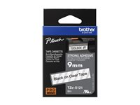 Brother TZe-S121 - Extra kraftigt självhäftande lim - svart på klar - Rulle (0,9 cm x 8 m) 1 kassett(er) bandlaminat - för Brother PT-H110; P-Touch PT-E550; P-Touch Cube Plus PT-P710; P-Touch Cube Pro PT-P910 TZES121