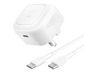 Belkin BoostCharge - Strömadapter - kompakt - 45 Watt - Fast Charge, PD 3.1/PPS (24 pin USB-C) - på kabel: USB-C - Storbritannien - med USB-C-kabel (1m) WCA013KQ1MWH-B6