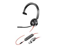 Poly Blackwire 3315 - Blackwire 3300 series - headset - på örat - kabelansluten - 3,5 mm kontakt, USB-C - svart - UC-certifierad, Certifierad för Microsoft-teams 8X218AA