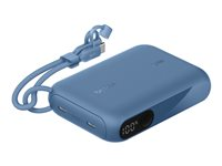 Belkin BoostCharge - Strömförsörjningsbank - med display - 10000 mAh - 20 Watt - PD - 2 utdatakontakter (24 pin USB-C) - på kabel: USB-C - blå BPB027HQBL